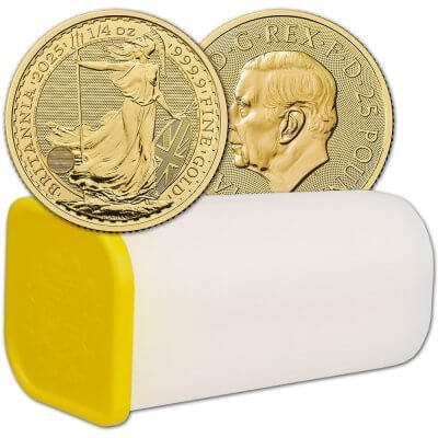 2025 Great Britain Gold Britannia £25 1/4 oz - BU 25 Coin Mint Tube