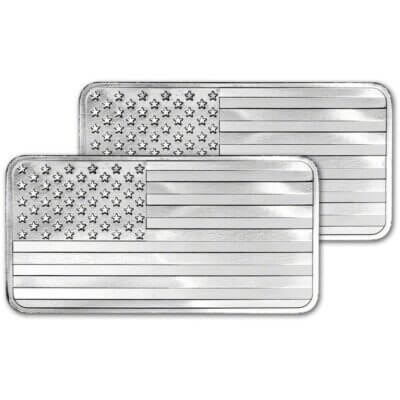 TWO (2) 10 oz. Highland Mint Silver Bar - Flag Design - .999 Fine