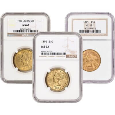 US Gold $10 Liberty Head Eagle - NGC MS62 - Random Date and Label