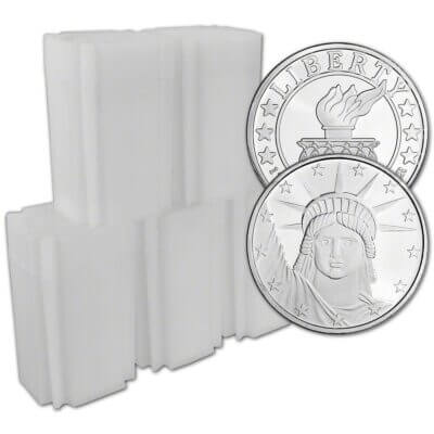 100 1 oz. SilverTowne Silver Round - Lady Liberty Design 999 Fine  5 Tubes of 20