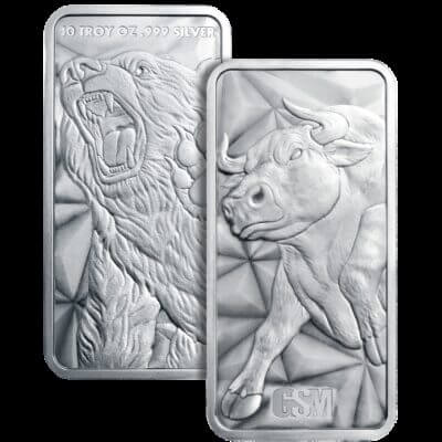 10 oz. Golden State Mint Silver Bar Bull/Bear - .999 Fine