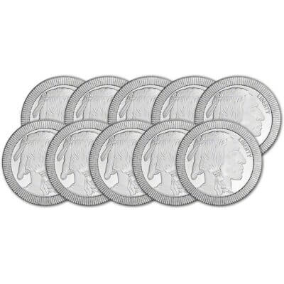 TEN (10) 1 oz Silver Round SilverTowne Buffalo Stackable .999