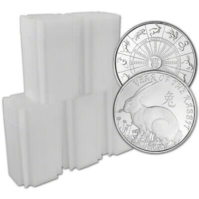 100 pc 1 oz Highland Mint Silver Round Lunar Rabbit .999 Roll 5 Tubes of 20