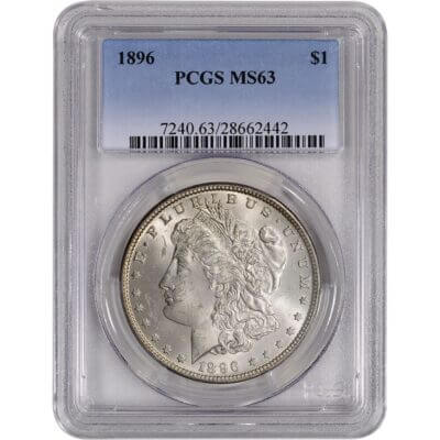 1896 US Morgan Silver Dollar $1 - PCGS MS63