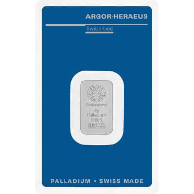 5 gram Palladium Bar - Argor Heraeus - 999.5 Fine in Assay