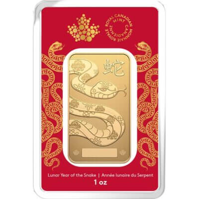 1 oz Gold Bar RCM Royal Canadian Mint Lunar Snake .9999 in Sealed Assay