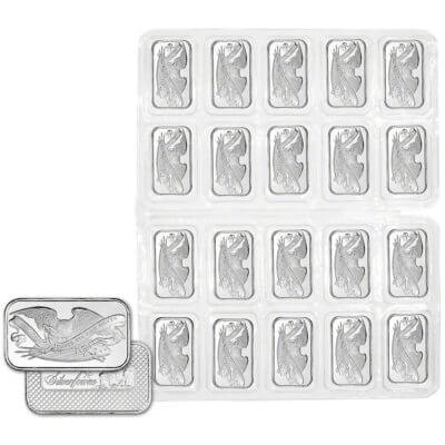 TWENTY 1 oz. SilverTowne Silver Bar - Retro Bald Eagle Design - 999 Fine