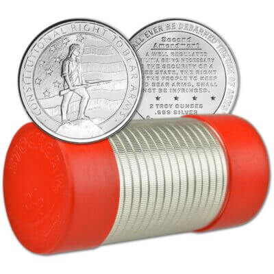 2 oz Golden State Mint Silver Round Right to Bear Arms Design .999 Fine Tube 25