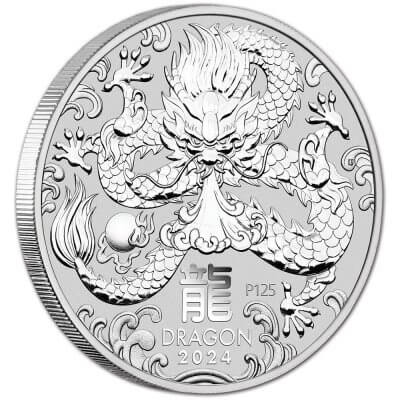 2024 P Australia Silver Lunar Coin Year of the Dragon 1 oz $1 - 1 Box 100 BU Co