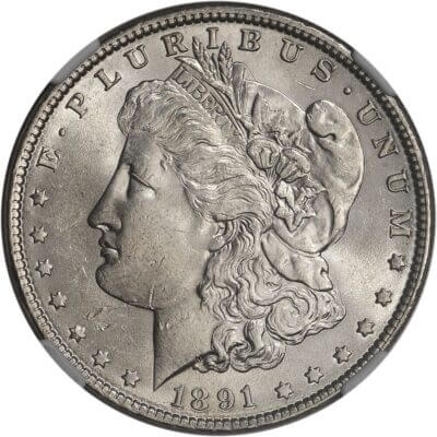 1891 US Morgan Silver Dollar $1 - NGC Brilliant Uncirculated