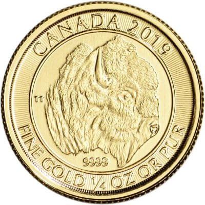 2019 Canada Gold Bison 1/4 oz $10 - BU in Mint Plastic