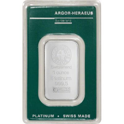 1 oz. Platinum Bar - Argor Heraeus - 999.5 Fine in Assay
