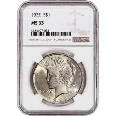 1922 US Peace Silver Dollar $1 - NGC MS63