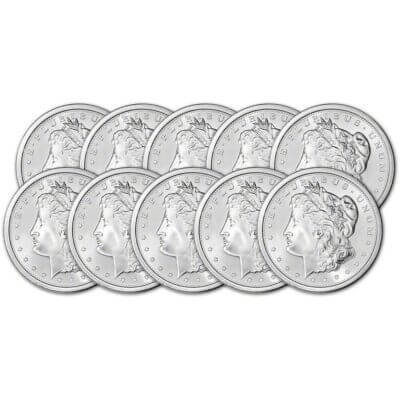 TEN (10) 1 oz. Golden State Mint Silver Round Morgan Design .999 Fine