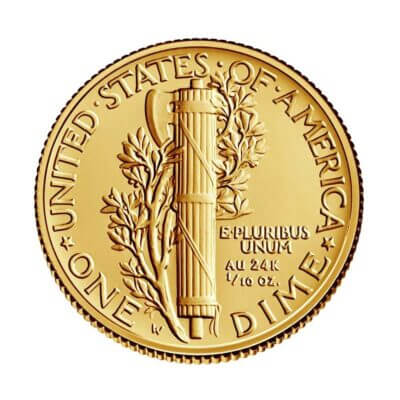 2016 W US Gold Mercury Dime Centennial 1/10 oz in OGP