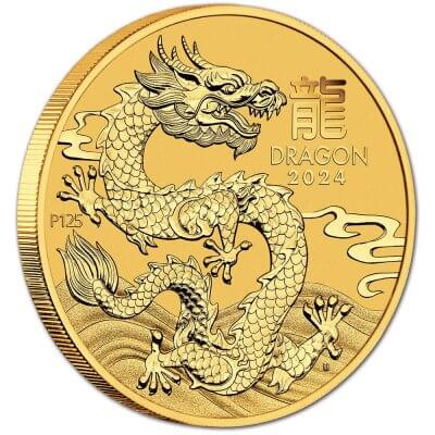 2024 P Australia Gold Lunar Series III Year of the Dragon 1/20 oz $5 - BU