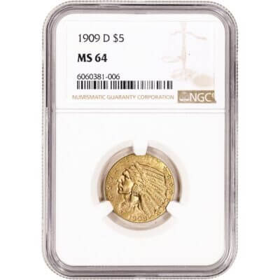 US Gold $5 Indian Head Half Eagle - NGC MS64 - Random Date