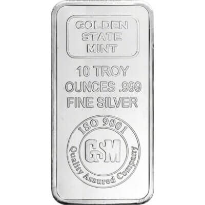 FIVE (5) 10 oz. Golden State Mint Silver Bar - .999 Fine