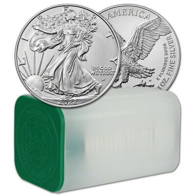 2022 American Silver Eagle Coin 1 oz $1 1 Tube Twenty 20 BU Coins in Mint Tube