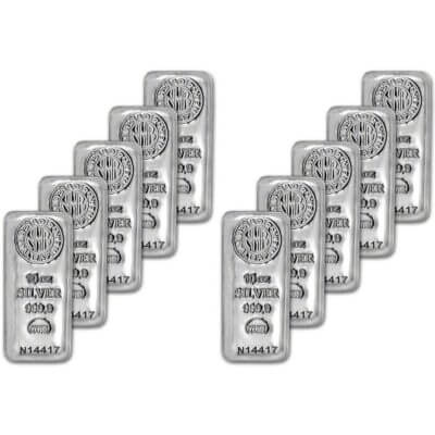 TEN (10) 10 oz. Nadir Metal Rafineri Refinery Silver Bar - 999.9 Fine