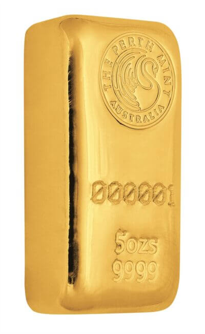 5 oz Gold Bar - Perth Mint - Cast 999.9 Fine