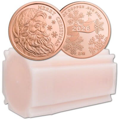 1 oz Golden State Mint Copper Round 2026 Santa .999 Fine - Tube of 20