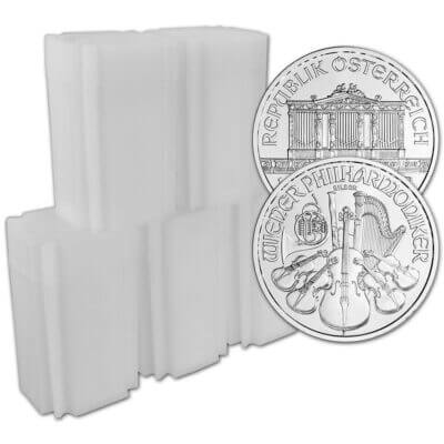 Austria Silver Philharmonic 1 oz 1.5 Euro - Random Date 100 BU Coins in 5 Tubes
