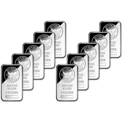 TEN (10) 5 oz. Silver Bar - Sunshine Minting - .999 Fine