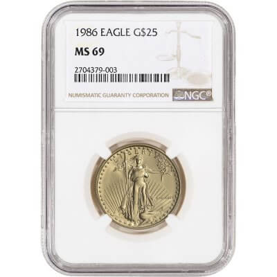 1986 American Gold Eagle Coin (1/2 oz) $25 - NGC MS69