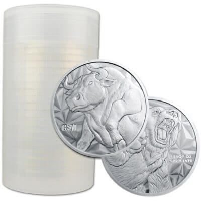 5 oz. Golden State Mint Silver Round Bull/Bear .999 Fine - Tube of 20