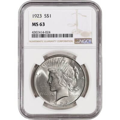 1923 US Peace Silver Dollar $1 - NGC MS63