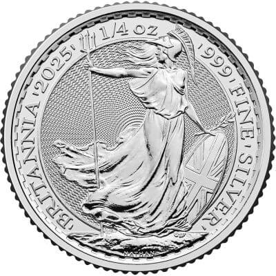 2025 Great Britain Silver Britannia 1/4 oz 50 Pence BU 1 Roll 19 Coin Tube