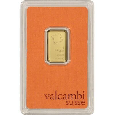 5 gram Gold Bar - Valcambi Suisse - 999.9 Fine in Sealed Assay