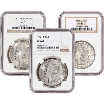 1921 US Morgan Silver Dollar $1 - NGC MS63 - Random Label