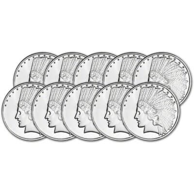 TEN 1 oz SilverTowne Silver Round - $10 Indian Design - 999 Fine