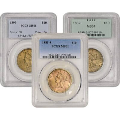 US Gold $10 Liberty Head Eagle - PCGS MS61 - Random Date and Label