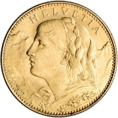 Swiss Gold 10 Francs (.0933 oz) - Helvetia - XF/AU - Random Date