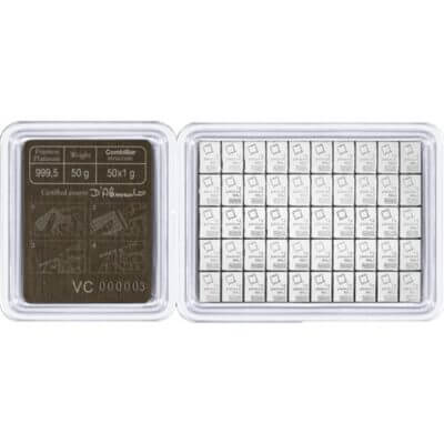 Valcambi 50x1 Gram Palladium CombiBar 1.6075 oz with Assay Card