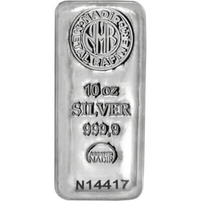 TEN (10) 10 oz. Nadir Metal Rafineri Refinery Silver Bar - 999.9 Fine