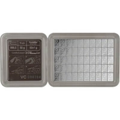 Valcambi 50x1 Gram Platinum CombiBar (1.6075 oz) with Assay Card