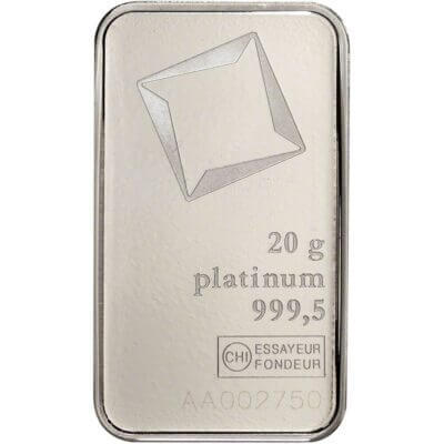 20 gram Platinum Bar - Valcambi Suisse - 999.5 Fine in Sealed Assay