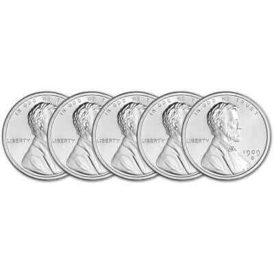 FIVE (5) 1 oz. Golden State Mint Silver Round Lincoln Cent Design .999 Fine