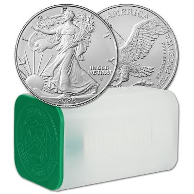 2025 American Silver Eagle 1 oz $1 1 Roll Twenty 20 BU Coins in Mint Tube