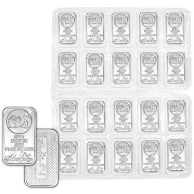 TWENTY 1 oz. SilverTowne Silver Bar - Trademark Prospector Design - 999 Fine