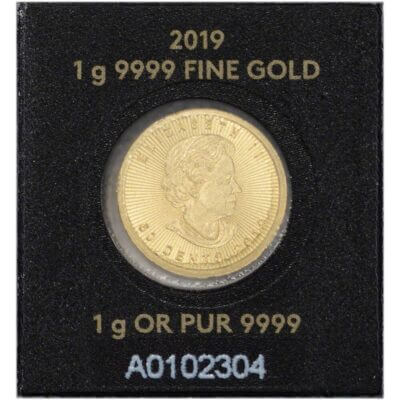 1 gram Canada Gold Maple Leaf 50C from Gold Maplegram25™ 9999 Fine Random Date