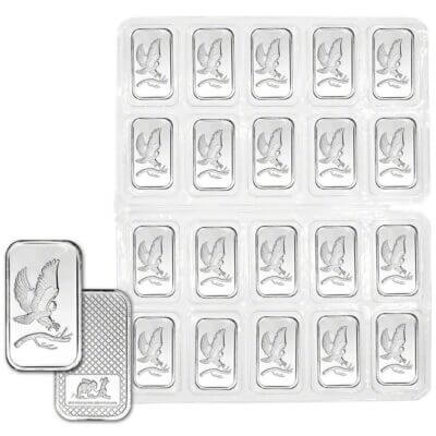 TWENTY 1 oz. SilverTowne Silver Bar - Bald Eagle Design - 999 Fine