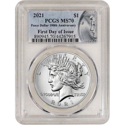 2021 US Peace Silver Dollar $1 High Relief - PCGS MS70 First Day of Issue