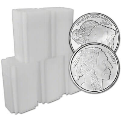 100 1 oz. SilverTowne Silver Round Buffalo Design 999 Fine  5 Tubes of 20