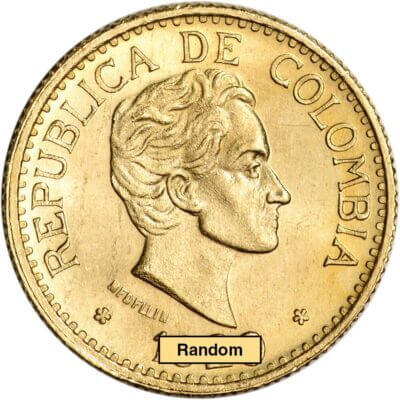 Colombia Gold 5 Pesos .2355 oz - AU/BU - 1924 - 1930 - Bolivar Small Head