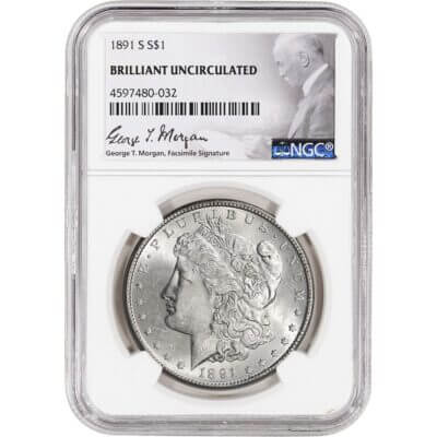 1891-S US Morgan Silver Dollar Coin $1 - NGC Brilliant Uncirculated